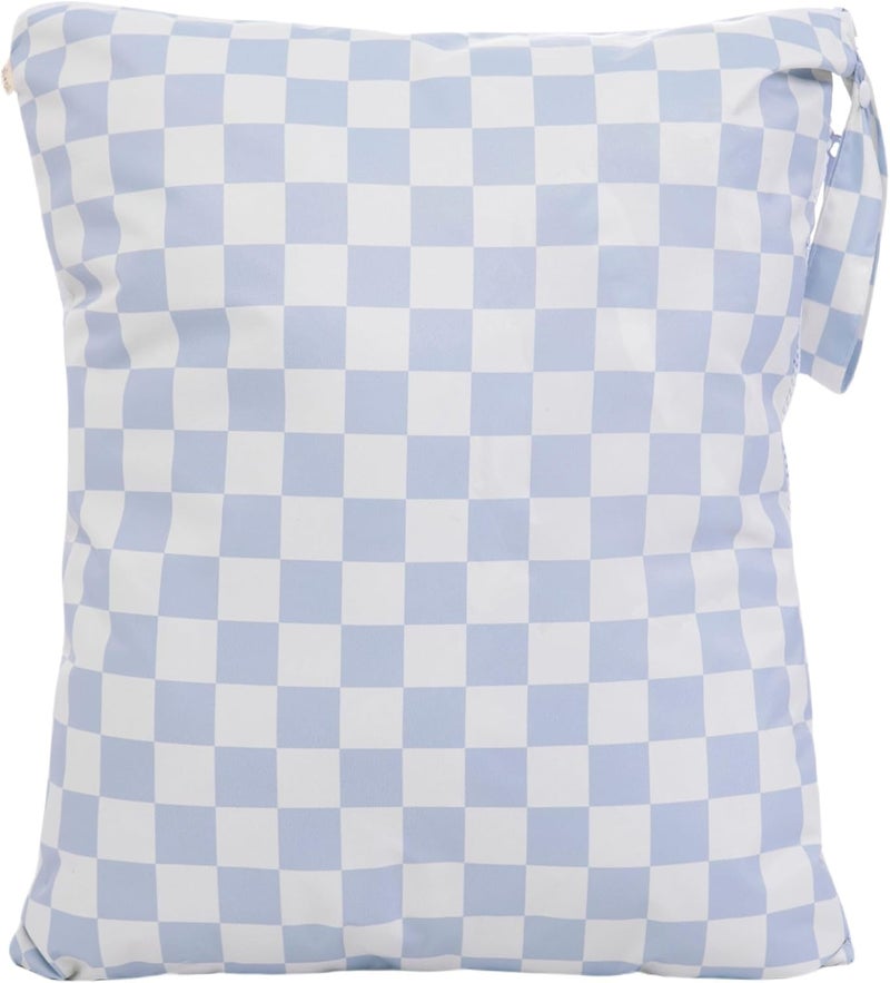 Ali+Oli Water Resistant Dual-Compartment Wet-Dry Bag for Travel, Hook to Stroller, Daycare, Diapers, Diaper Bag, Clutch Bag,15x12 inches (Blue Checkers) - Image 1